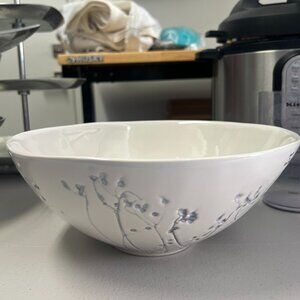 Serving Shallow Natural White Ceramic Round Shape Blossom Bowl Decorative